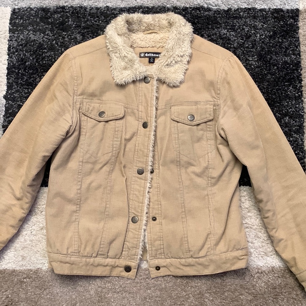 Corduroy jacket with faux fur lining